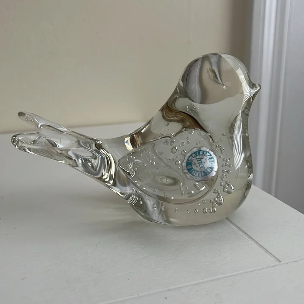 VINTAGE GLASS HAND BLOWN BIRD FIGURINE DECOR PAPER WEIGHT